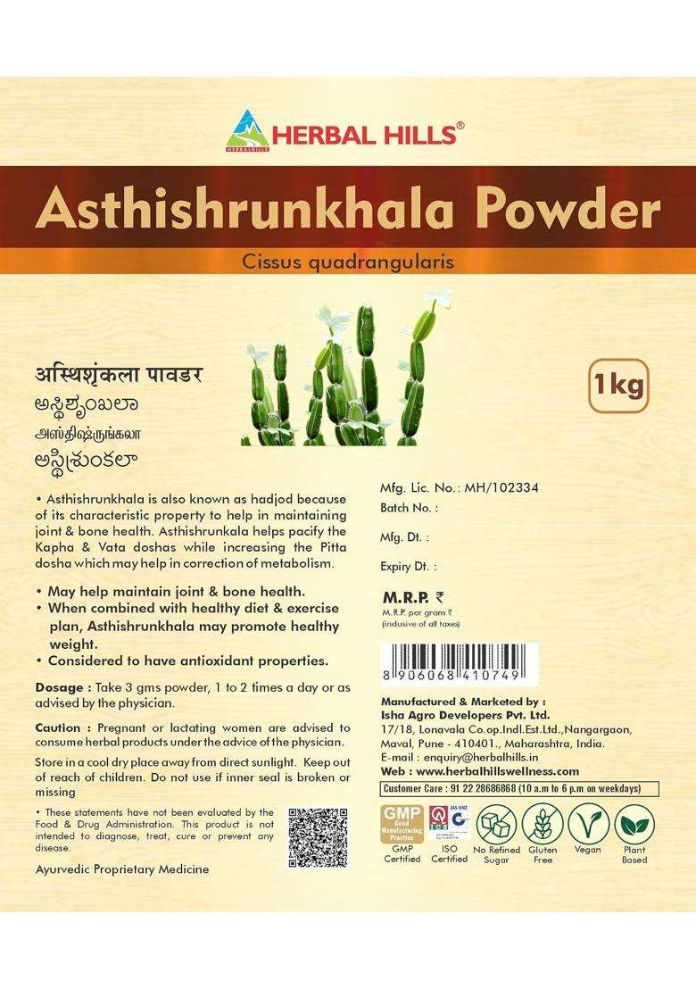 Herbal Hills Asthishrunkala Cissus Quadrangularis Powder, 1 kg (Pack of 2) | Natural Herbal Care - Indya