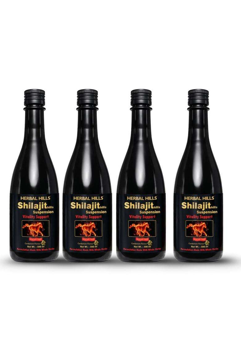 Herbal Hills Shilajit Suspension, 500 ml (Pack of 4) | Natural Herbal Care - Indya