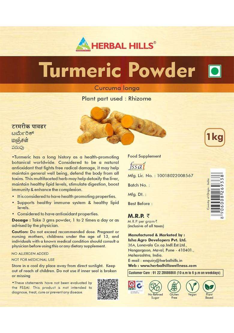 Herbal Hills Turmeric Powder, 1 kg (Pack of 4) | Natural Herbal Care - Indya