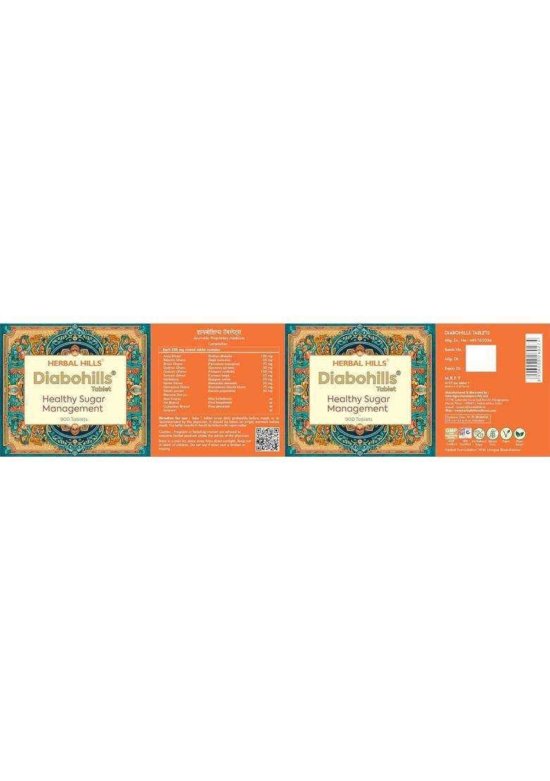 Herbal Hills Diabohills Tablets, 900 Count | Natural Herbal Care - Indya