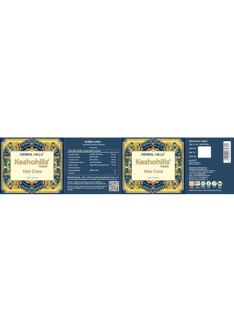 Herbal Hills Keshohills Tablets, 900 Count | Natural Herbal Care - Indya