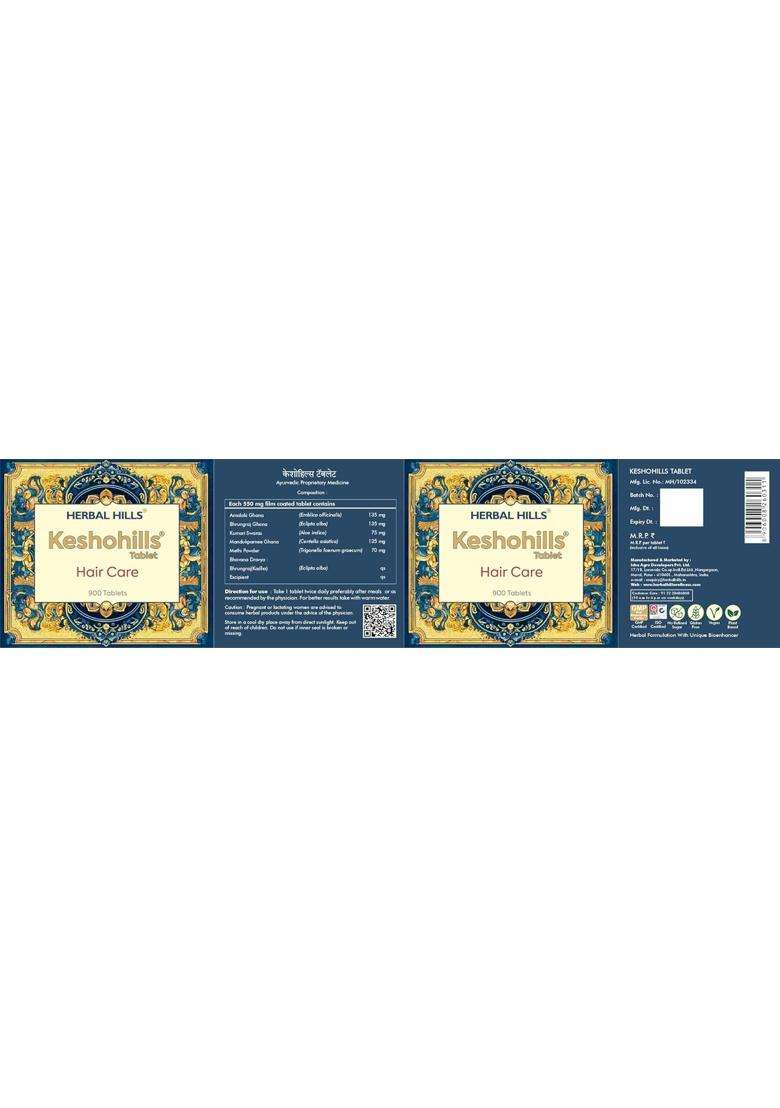 Herbal Hills Keshohills Tablets, 900 Count (Pack of 5) | Natural Herbal Care - Indya