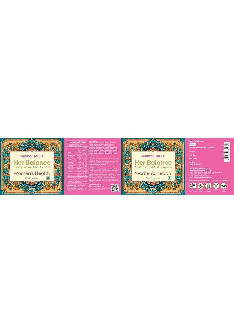 Herbal Hills Her Hormonal Balance Capsules, 700 Count (Pack of 2) | Natural Herbal Care - Indya
