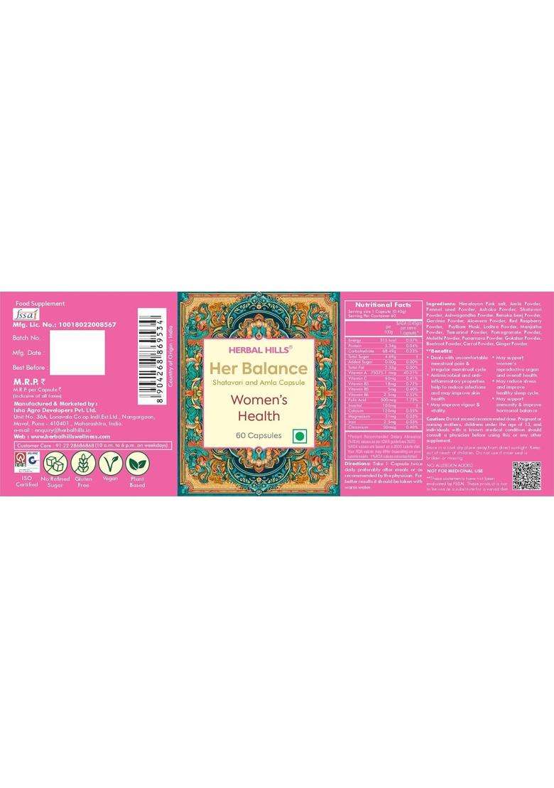 Herbal Hills Her Hormonal Balance Capsules, 60 Count (Pack of 4) | Natural Herbal Care - Indya