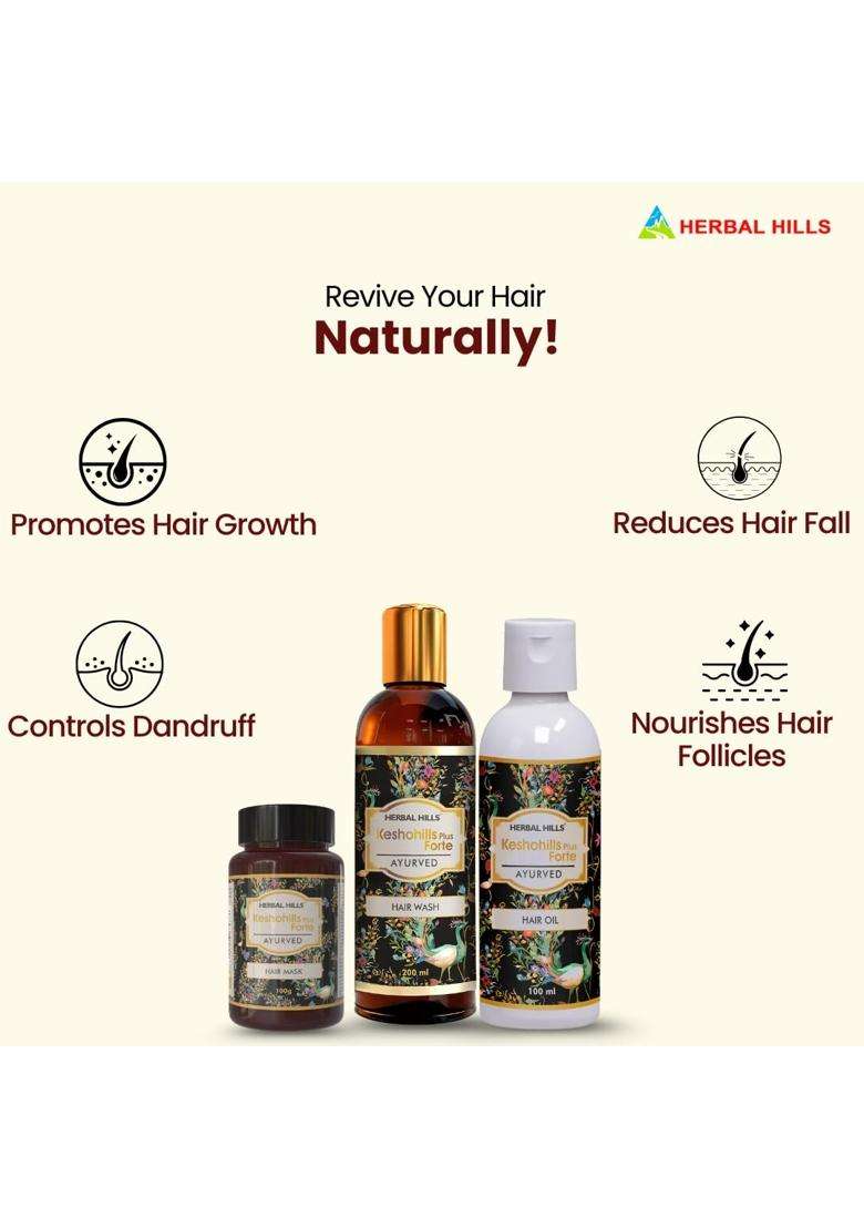 Herbal Hills Keshohills Forte 3-in-1 Hair Care Kit, Ayurvedic Hair Oil, Wash & Mask, Natural Hair Fall Control & Nourishment Combo for Men & Women - Indya