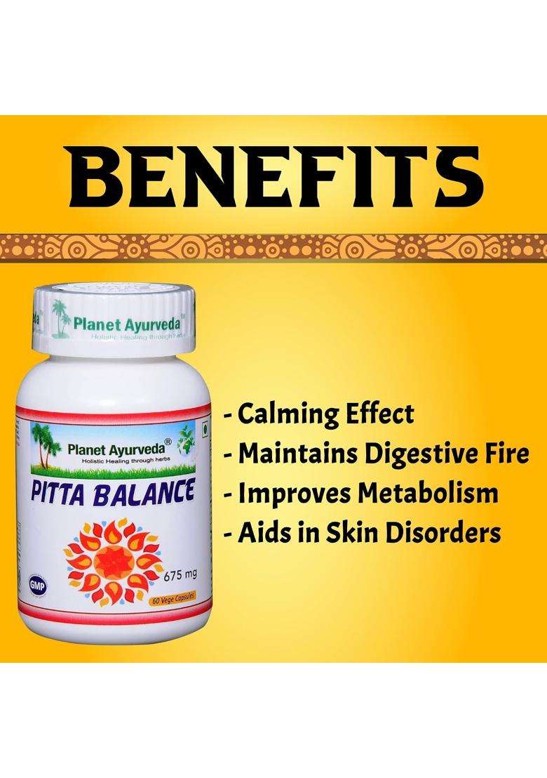 Planet Ayurveda Pitta Balance 60 Capsules | Authentic Traditional Formula | Natural Ayurvedic Formula with Cooling Effects | 100% Natural & Pure - Indya