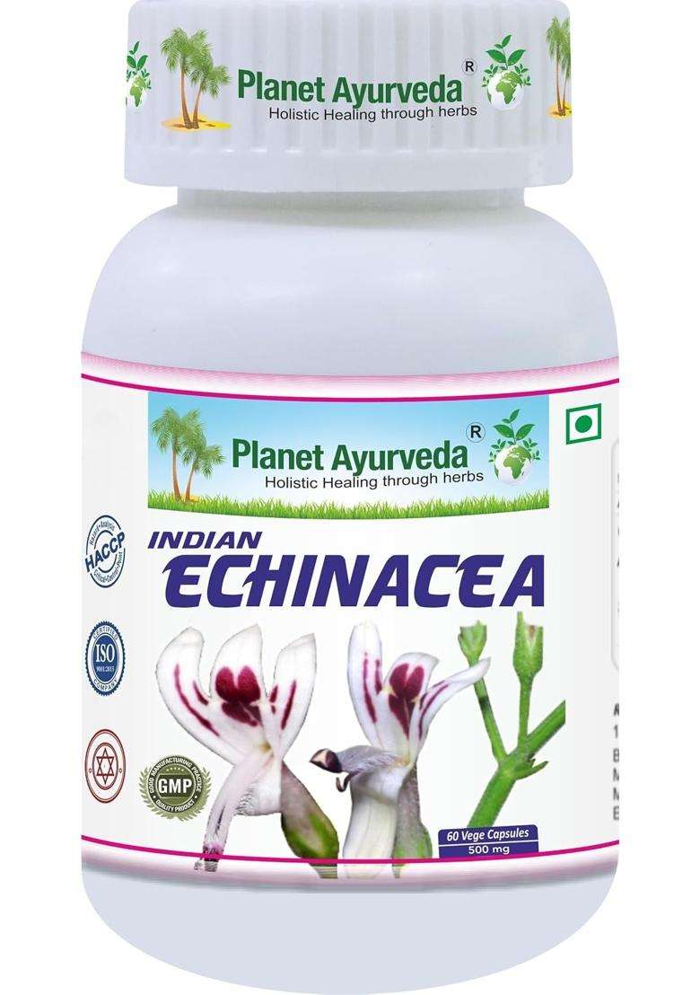 Planet Ayurveda Echinacea Capsules 60 Capsules | Authentic Traditional Formula | Removes Liver Toxins | Protects Liver Health - Indya
