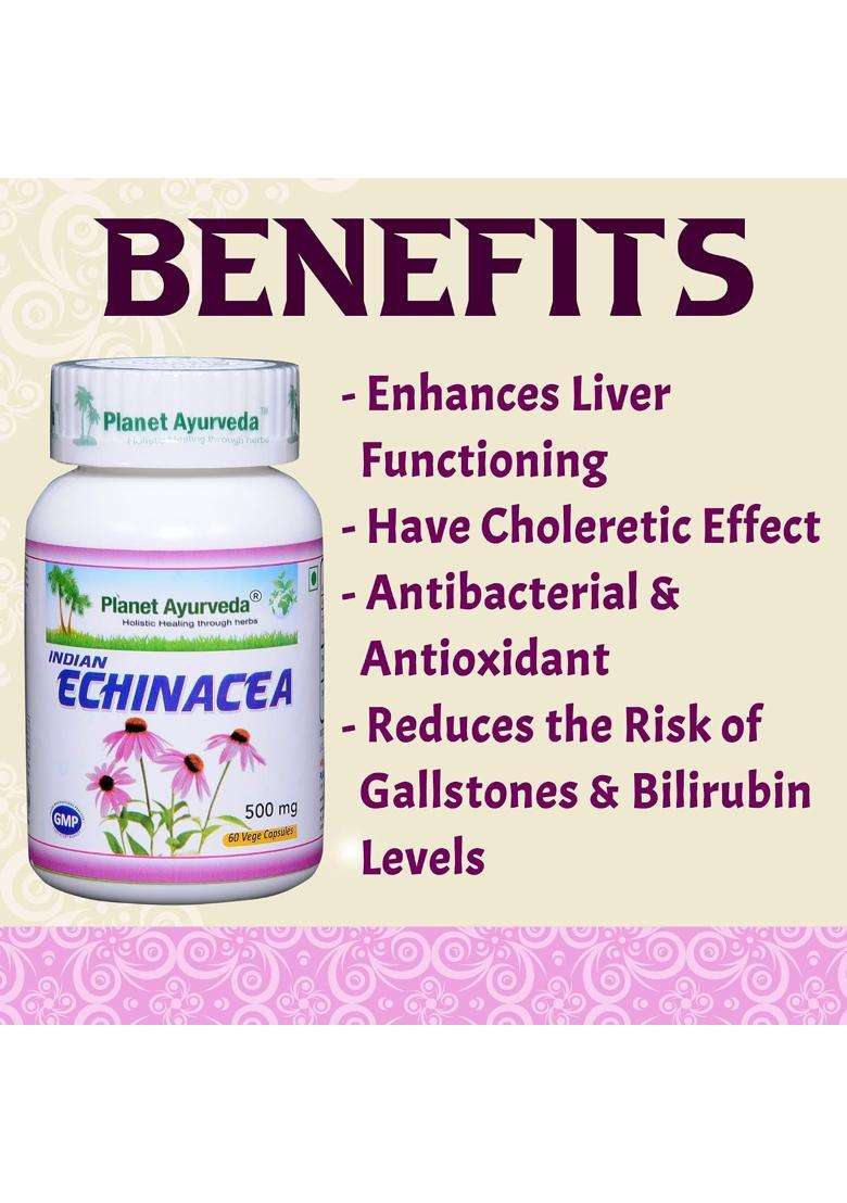 Planet Ayurveda Echinacea Capsules 60 Capsules | Authentic Traditional Formula | Removes Liver Toxins | Protects Liver Health - Indya