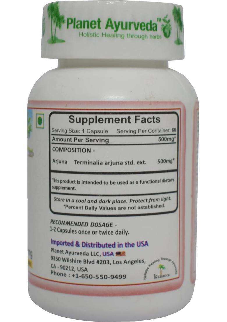 Planet Ayurveda Arjuna Capsules 60 Capsules | Authentic Traditional Formula | Promotes Heart Health | Ayurvedic Formula for Cardiovascular Wellness - Indya