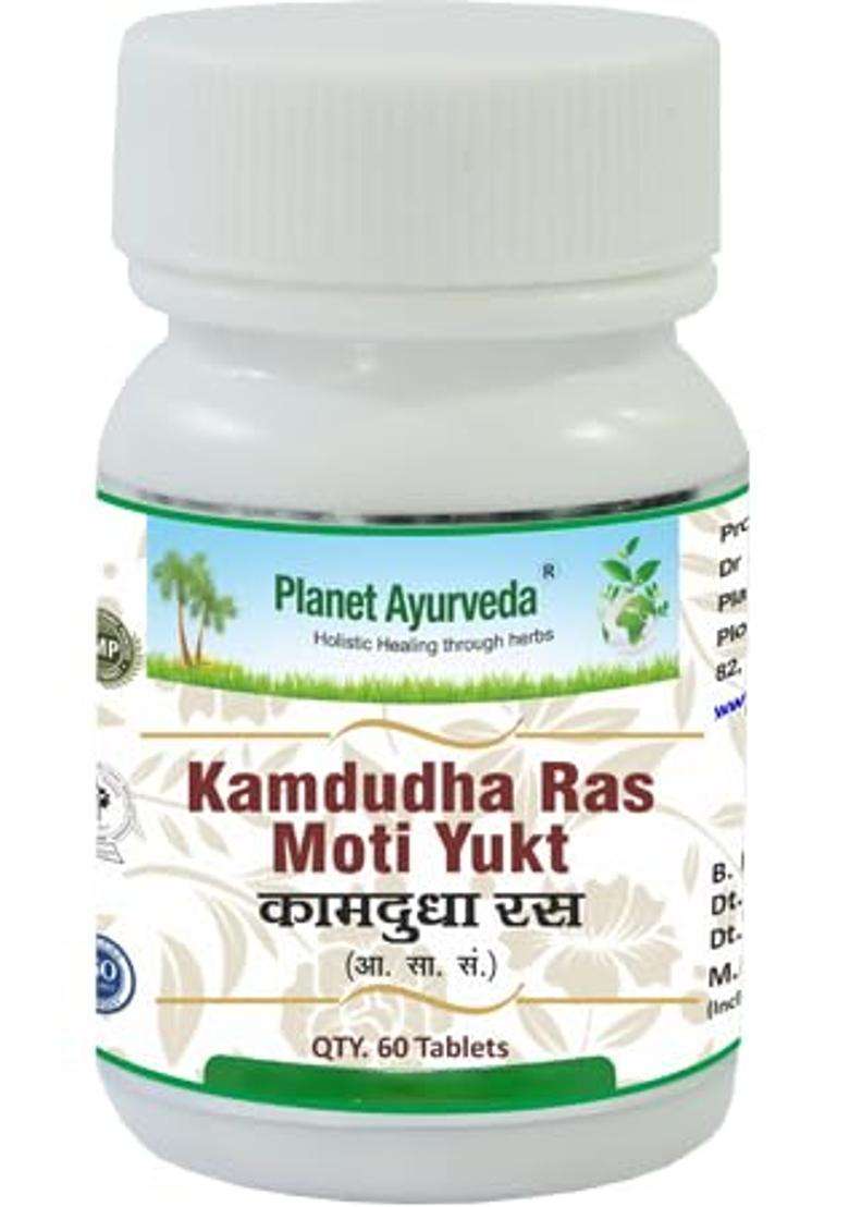 Planet Ayurveda Herbal Supplement- Kamdudha Tablets Moti Yukt 60 Tablets | Authentic Traditional Formula | Natural Pitta Support - Indya