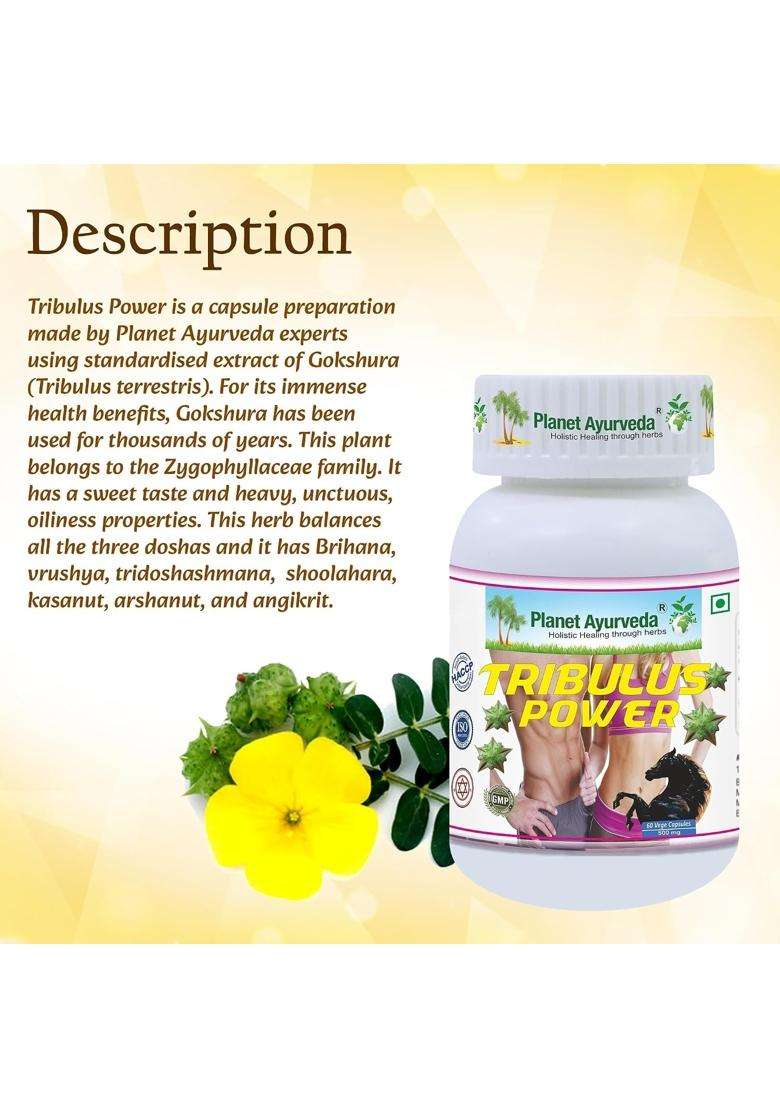 Planet Ayurveda Tribulus Power- Herbal Supplement, 60 Capsules | Authentic Traditional Formula - Indya