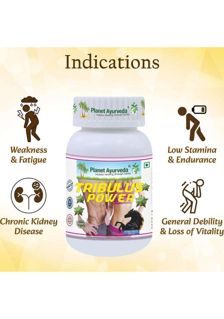 Planet Ayurveda Tribulus Power- Herbal Supplement, 60 Capsules | Authentic Traditional Formula - Indya
