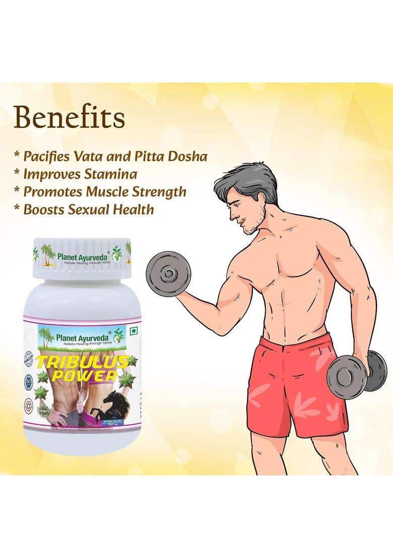 Planet Ayurveda Tribulus Power- Herbal Supplement, 60 Capsules | Authentic Traditional Formula - Indya