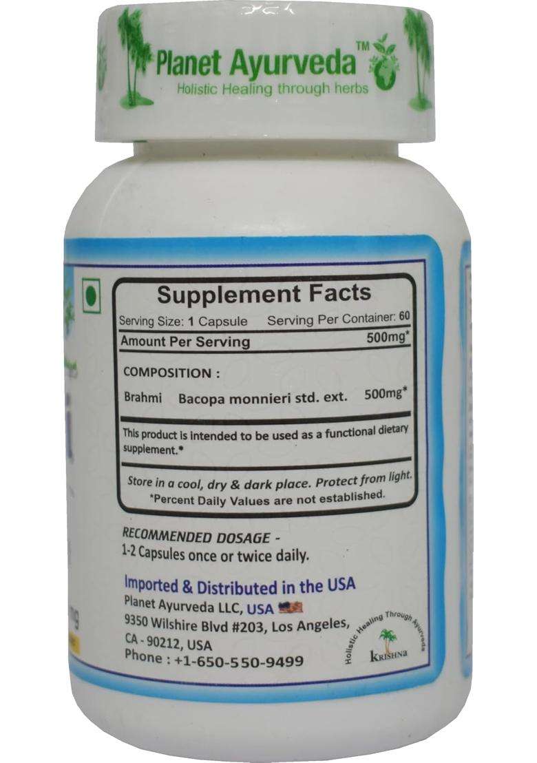 Planet Ayurveda Brahmi Capsules, 60 Capsules,, "A Natural Herbs to calms and relaxes mind" | Authentic Traditional Formula - Indya