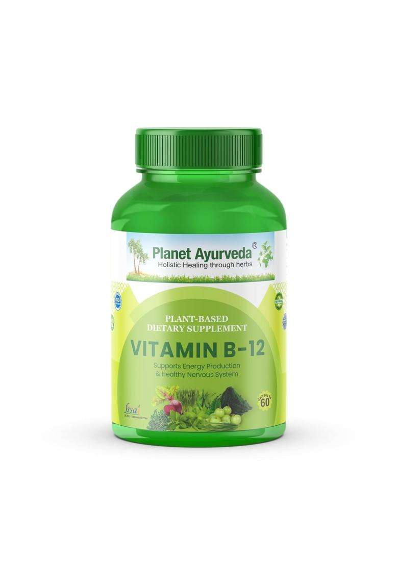 Planet Ayurveda Vitamin B12 60 Capsules | Authentic Traditional Formula | Whole Food Methylcobalamin for Energy & Immunity | Gluten-Free Supplement - Indya