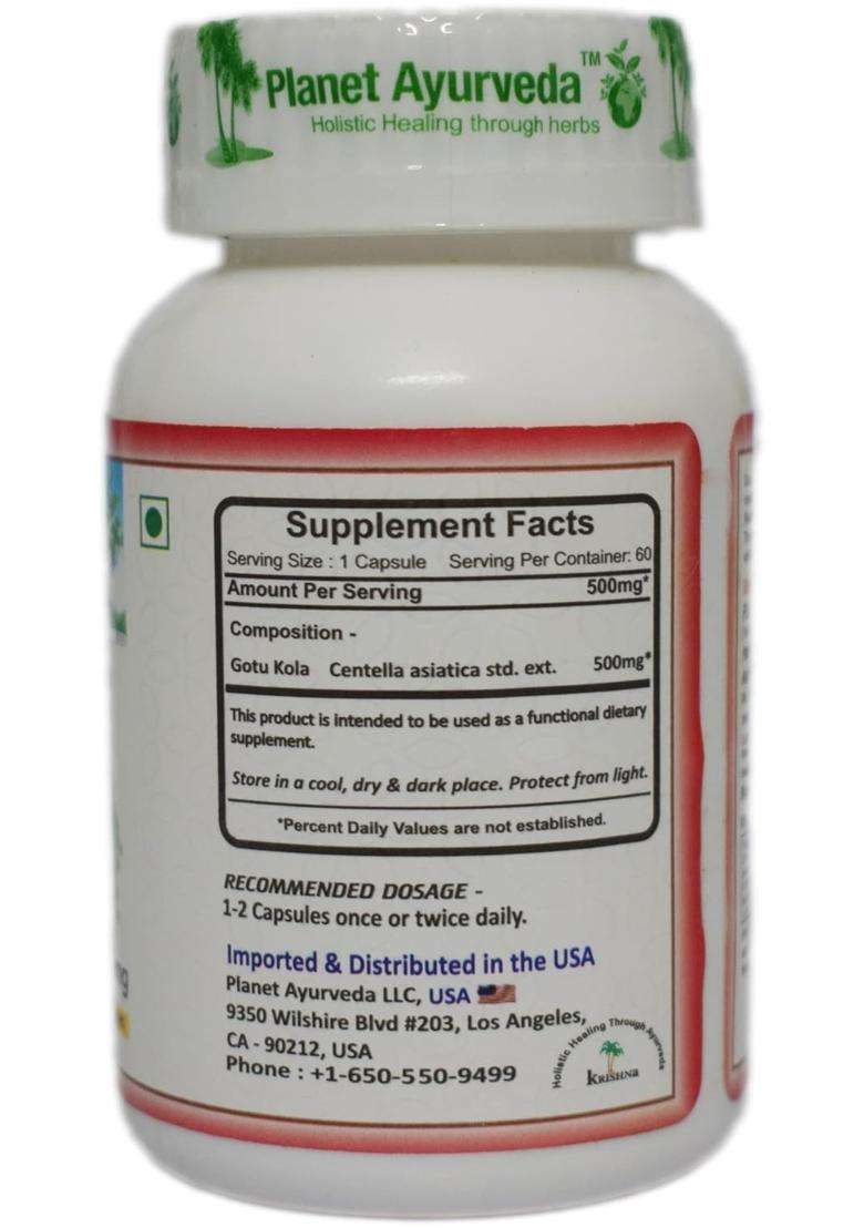 Planet Ayurveda Gotu Kola to Balance all three Dosha 60 Capsules | Authentic Traditional Formula - Indya