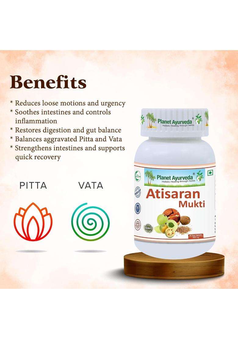 Planet Ayurveda Atisaran Mukti Capsules 60 Capsules | Authentic Traditional Formula | Natural Remedy for Loose Motions, Diarrhea & Weak Digestion - Indya