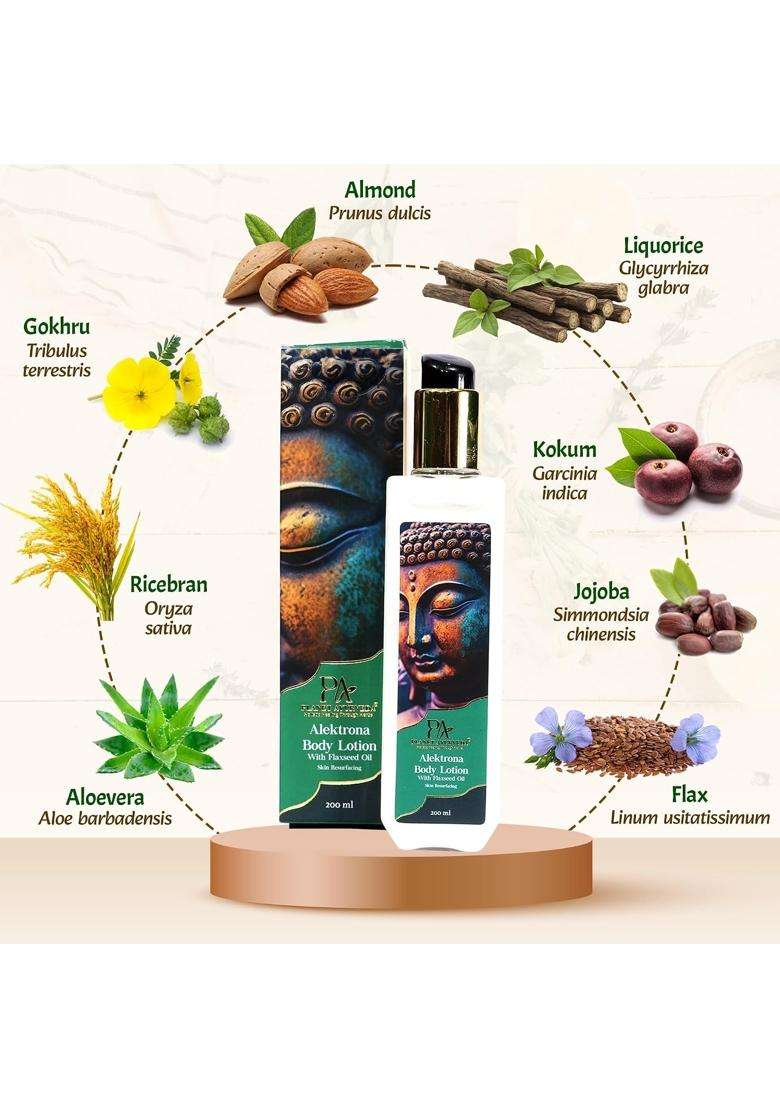 Planet Ayurveda Alektrona Body Lotion with Flaxseed Oil, Aloe Vera & Jojoba 200 ml | Authentic Traditional Formula | Moisturizing Body Lotion, 200 ml - Indya