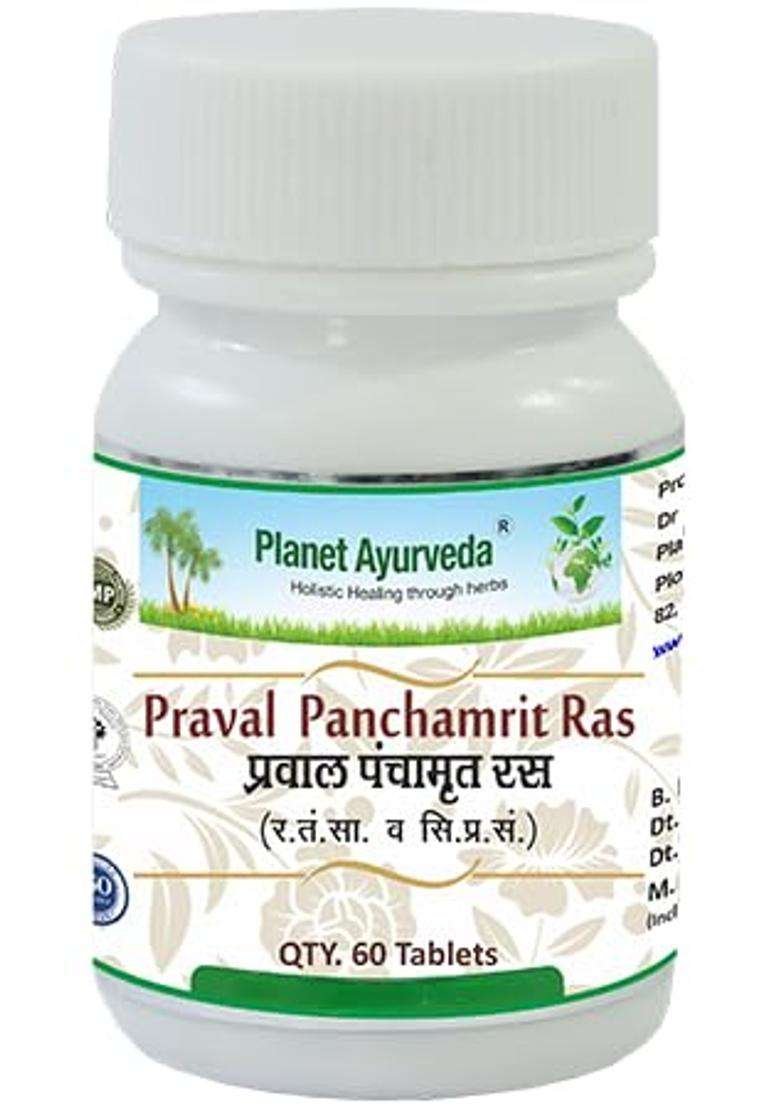 Planet Ayurveda Praval Panchamrit Natural Herbal & Mineral Blend for Digestive Wellness, Healthy Liver Functions and Healthy Body Function 60 Tablets - Indya