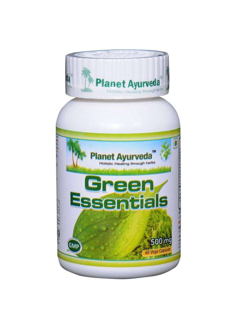 Planet Ayurveda Green Essentials Capsules 60 Veg Capsules | Authentic Traditional Formula | Grape Seed, Wheatgrass, Spirulina, Green Tea & Amla Blend - Indya