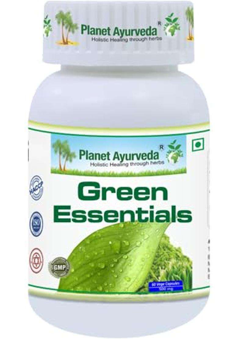 Planet Ayurveda Green Essentials Capsules 60 Veg Capsules | Authentic Traditional Formula | Grape Seed, Wheatgrass, Spirulina, Green Tea & Amla Blend - Indya