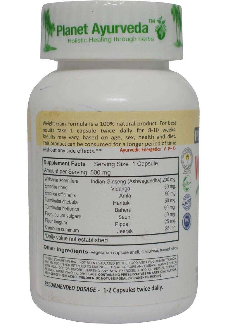 Planet Ayurveda Weight Gain formula Capsules, 60 Capsules, Natural Solution to Increase Weight | Authentic Traditional Formula - Indya