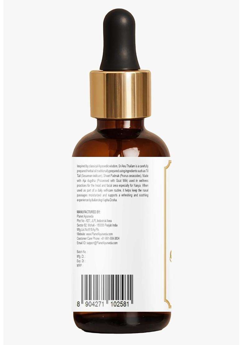 Planet Ayurveda Sri Anu Tailam for Healthy Functions of Ear, Nose and Throat 15 ml | Authentic Traditional Formula - Indya