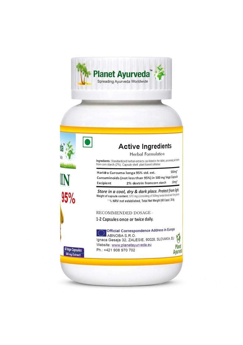 Planet Ayurveda Curcumin 95% Capsules, Herbal Supplement 60 Capsules | Authentic Traditional Formula - Indya