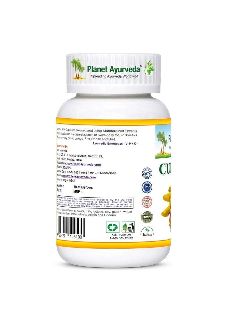 Planet Ayurveda Curcumin 95% Capsules, Herbal Supplement 60 Capsules | Authentic Traditional Formula - Indya