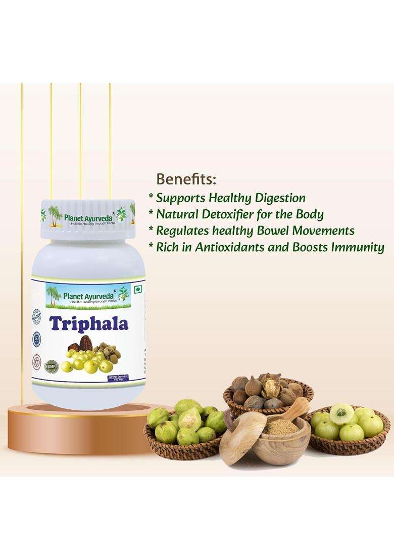 Planet Ayurveda Triphala Capsules, 60 Capsules | Authentic Traditional Formula | Ayurvedic Digestive Support Supplement - Indya