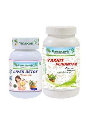 Planet Ayurveda Medicine for Fatty Liver 75 g | Authentic Traditional Formula | Pack of Yakrit Plihantak Churna (75 g) and Liver Detox Formula