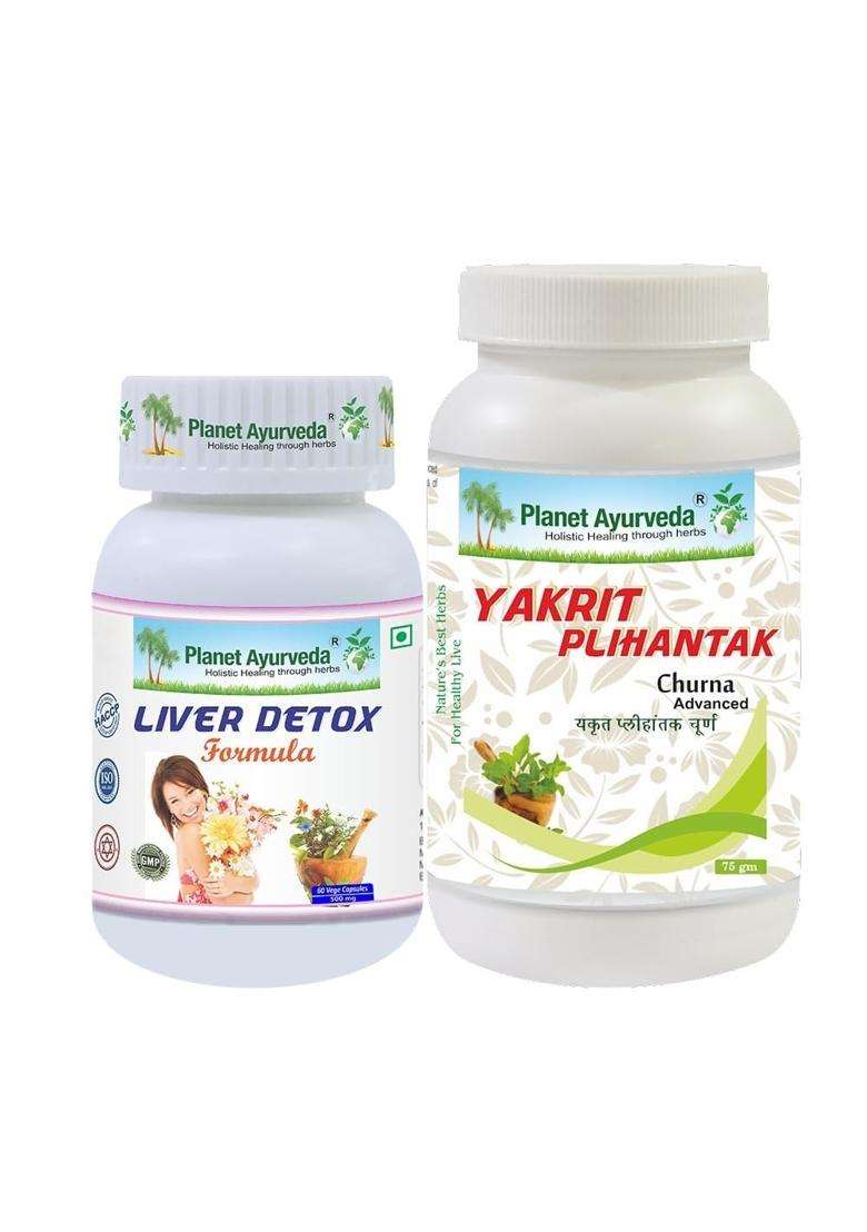 Planet Ayurveda Medicine for Fatty Liver 75 g | Authentic Traditional Formula | Pack of Yakrit Plihantak Churna (75 g) and Liver Detox Formula - Indya