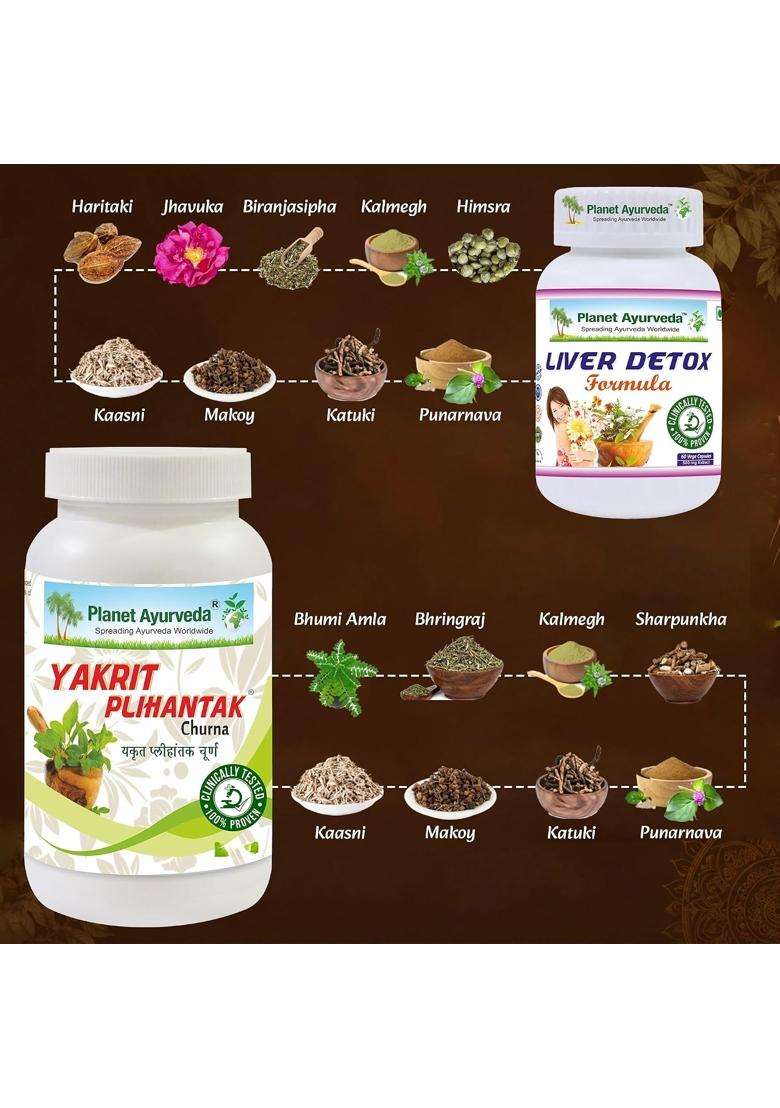 Planet Ayurveda Medicine for Fatty Liver 75 g | Authentic Traditional Formula | Pack of Yakrit Plihantak Churna (75 g) and Liver Detox Formula - Indya