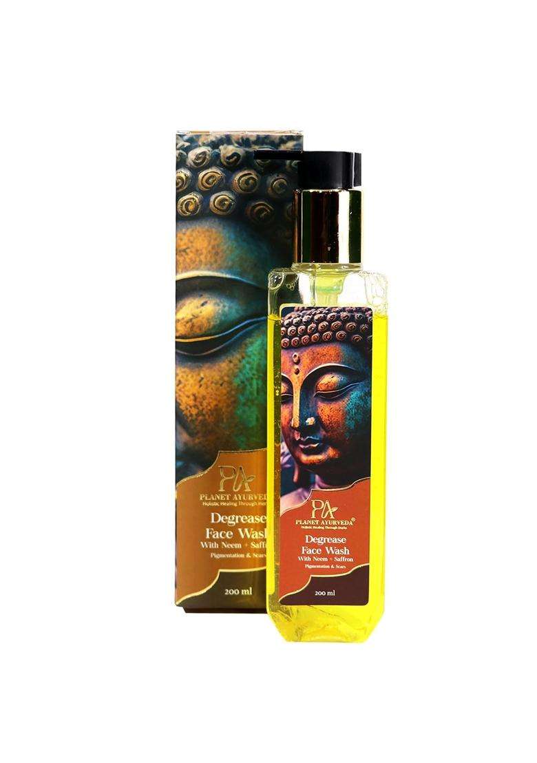 Planet Ayurveda Degrease Face Wash, Natural Ayurvedic Formula, For Oily & Acne-Prone Skin, 200 ml, With Neem, Saffron, Honey, Jasmine - Indya