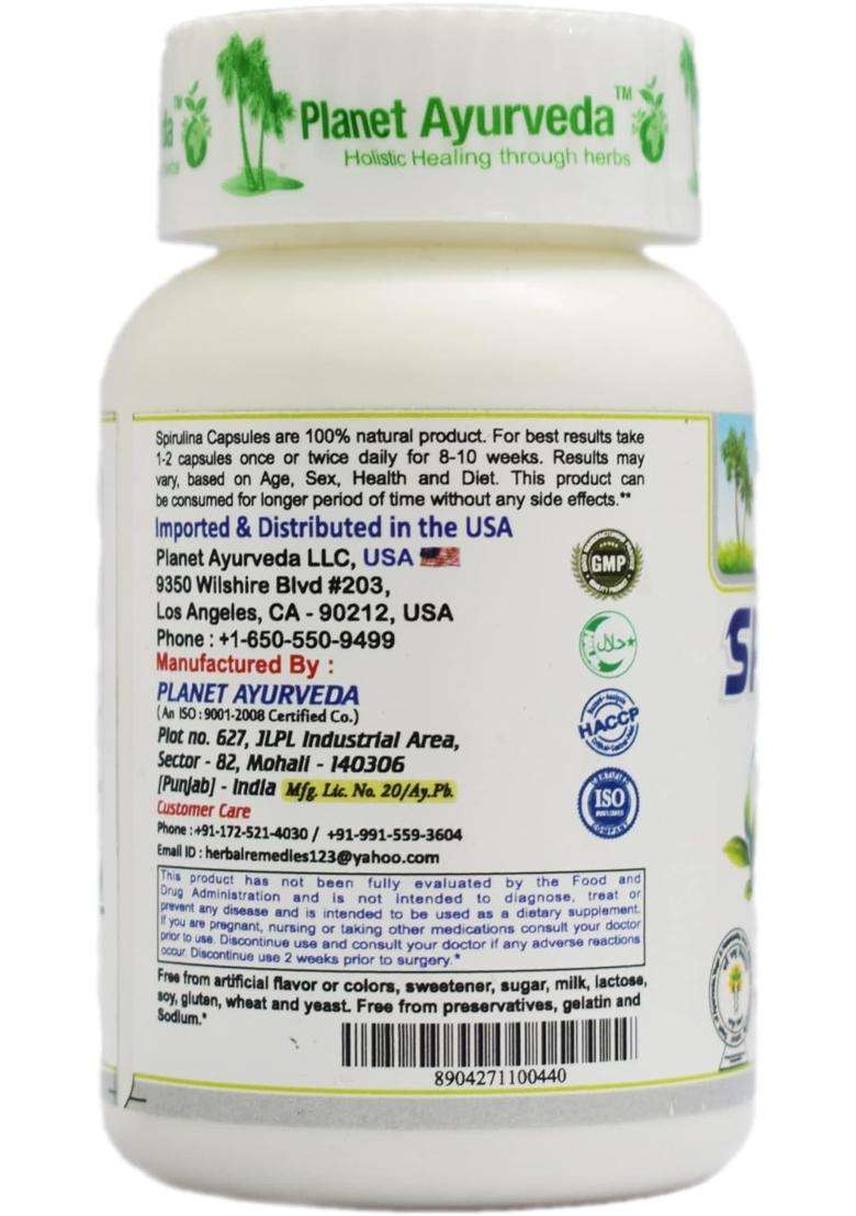 Planet Ayurveda Spirulina Capsules For Men And Women | Authentic Traditional Formula | GreenSuper Food For Weight Management & Immunity Booster - Indya