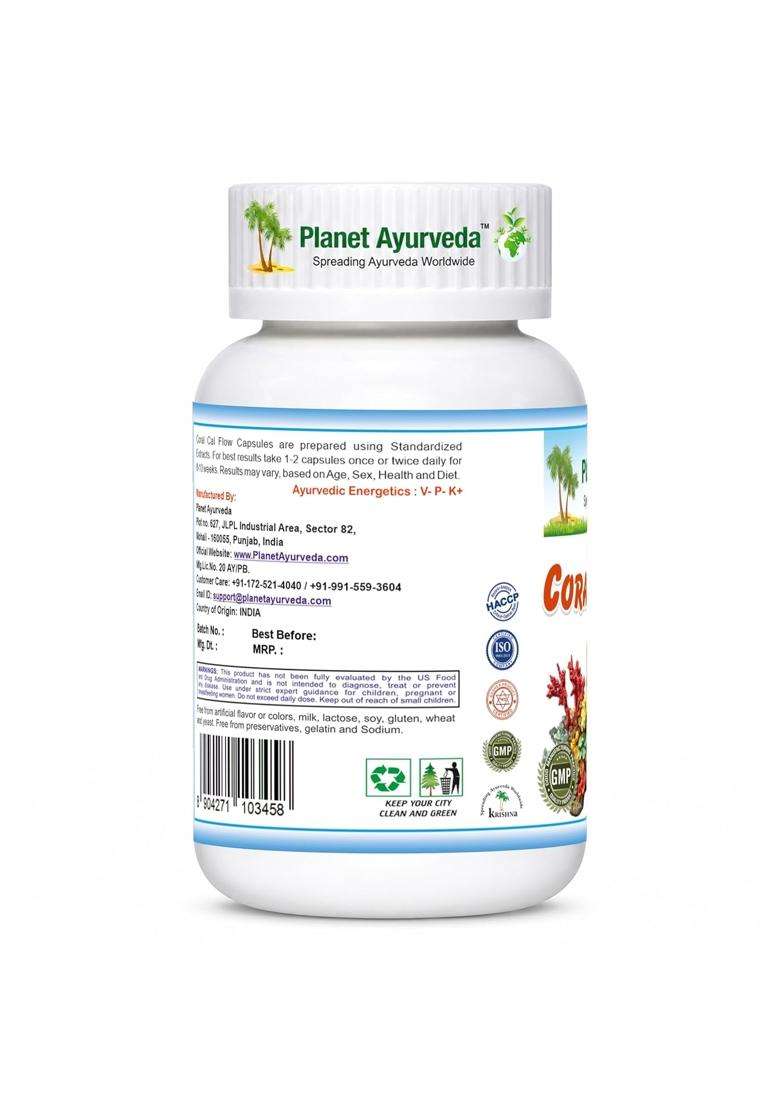 Planet Ayurveda Coral Cal Flow 60 Capsules | Authentic Traditional Formula | Helps to Maintain Healthy Calcium levels in the body - Indya