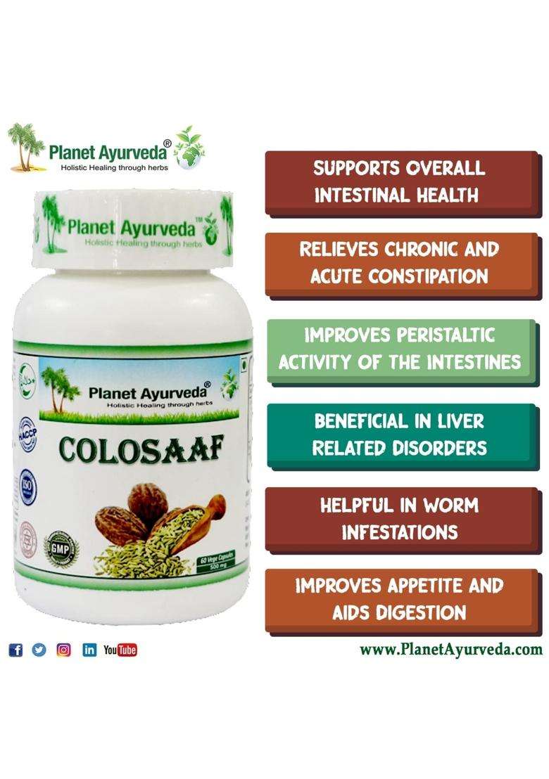 Planet Ayurveda Colosaaf Capsules | Authentic Traditional Formula | Helpful in Gut Health, Constipation, Gas, Bloating | 60N - Indya