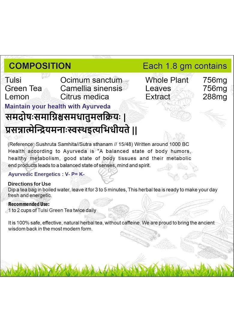 Planet Ayurveda Pure & Light Organic Tulsi Green Tea Bags 30pcs, All Natural Flavour, Zero Calories | Authentic Traditional Formula - Indya