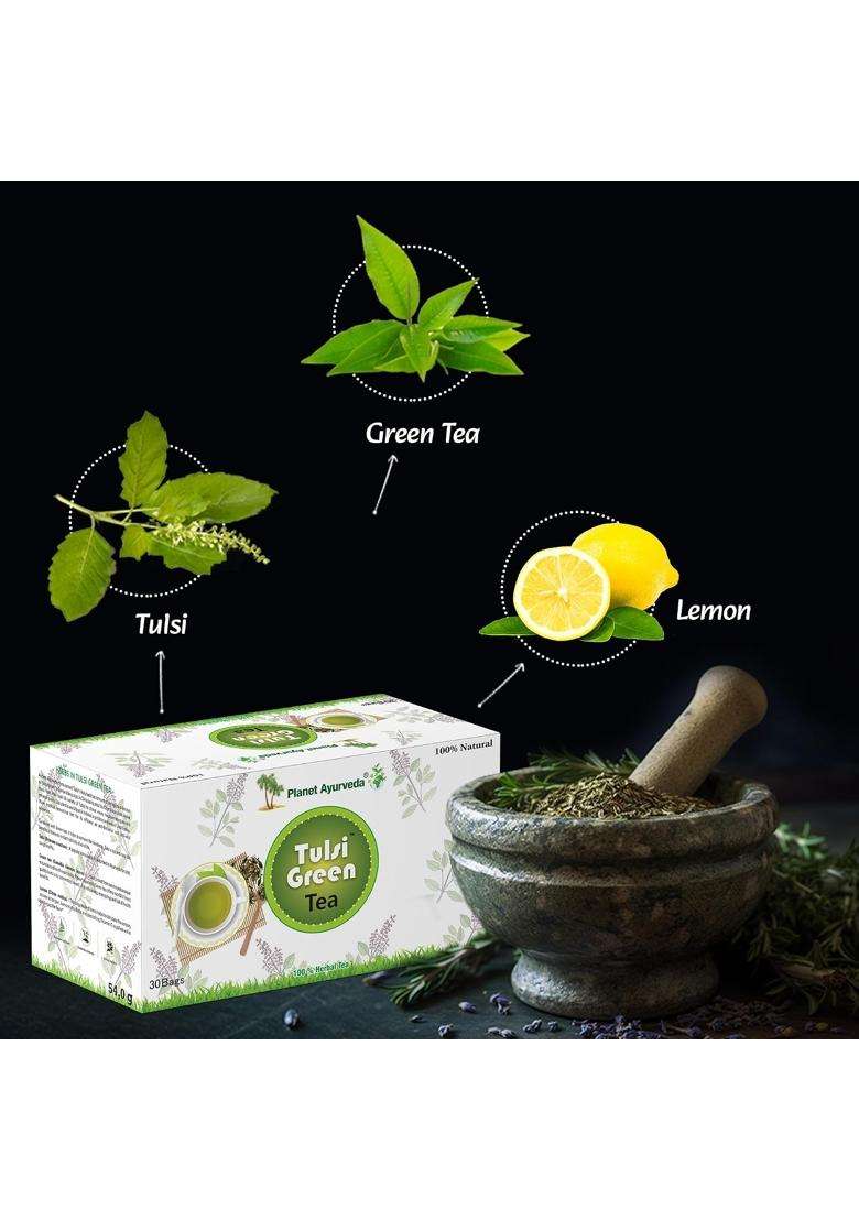 Planet Ayurveda Pure & Light Organic Tulsi Green Tea Bags 30pcs, All Natural Flavour, Zero Calories | Authentic Traditional Formula - Indya