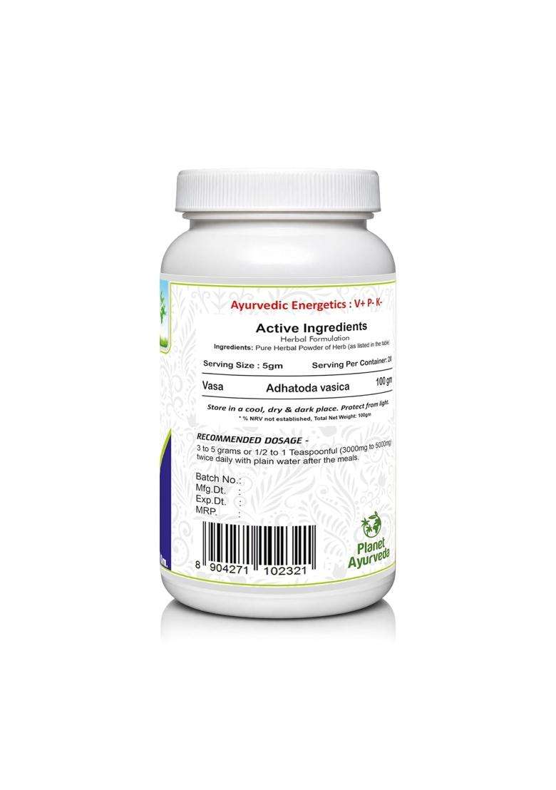 Planet Ayurveda Vasa Powder 100 g | Authentic Traditional Formula | Pure Vasaka (Adhatoda Vasica) Herbal Powder - Indya