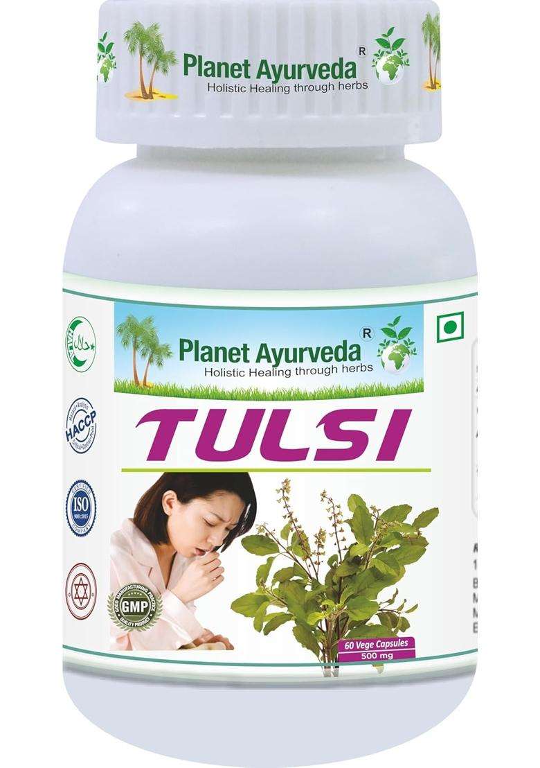 Planet Ayurveda Tulsi Capsules for respiratory disorders 60 Capsules | Authentic Traditional Formula - Indya