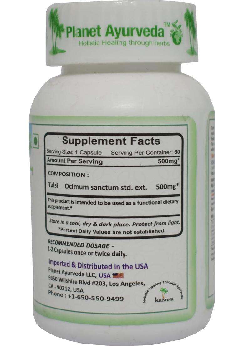 Planet Ayurveda Tulsi Capsules for respiratory disorders 60 Capsules | Authentic Traditional Formula - Indya