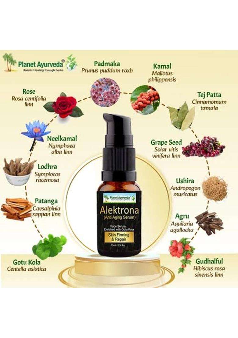 Planet Ayurveda Alektrona Face Serum 15 ml | Authentic Traditional Formula | With Badam Oil & vitamin E | Repairs Fine Lines & Wrinkles - Indya