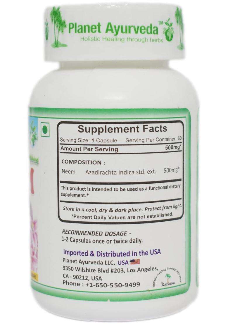 Planet Ayurveda Neem 60 Capsules | Authentic Traditional Formula | Natural Supplement for Skin Wellness - Indya