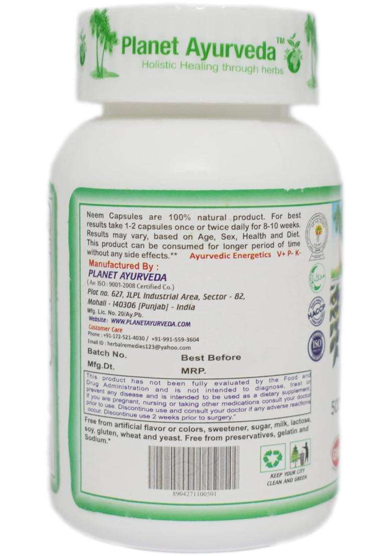 Planet Ayurveda Neem 60 Capsules | Authentic Traditional Formula | Natural Supplement for Skin Wellness - Indya