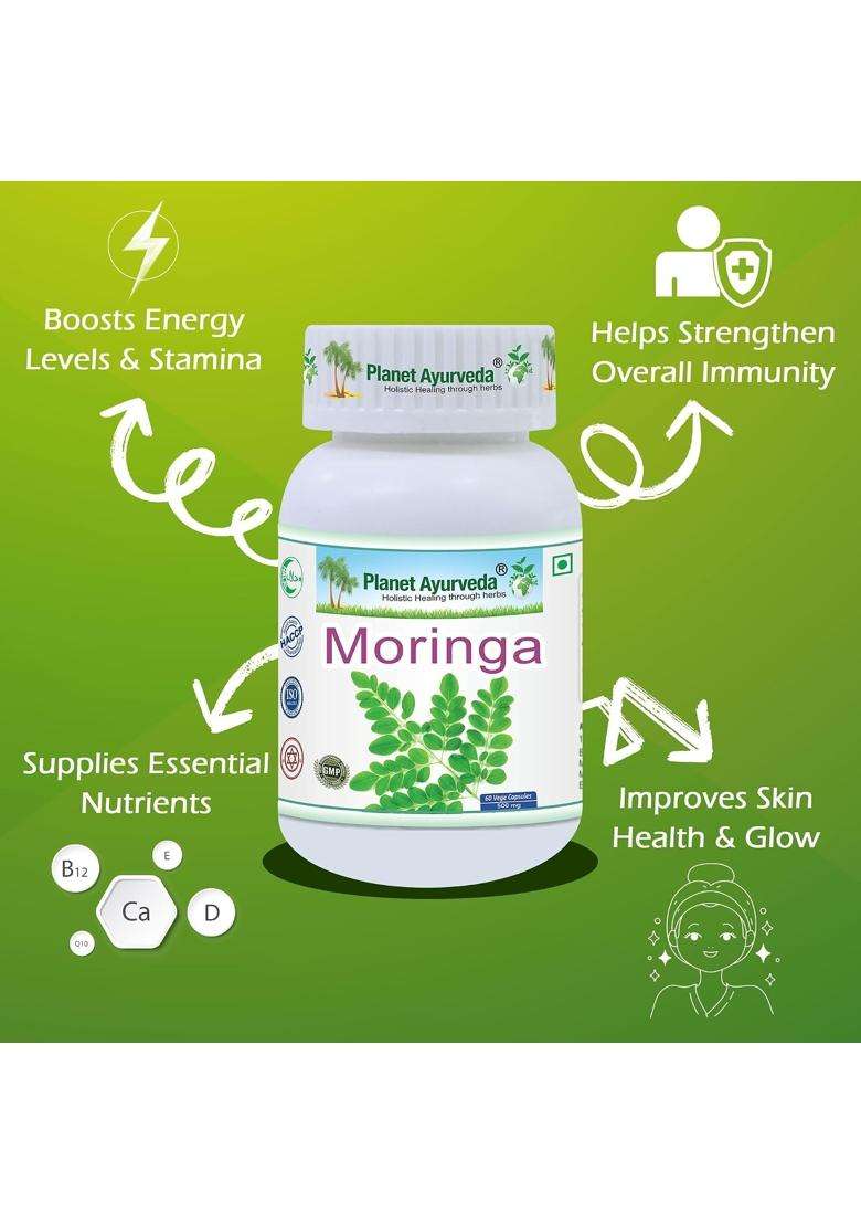 Planet Ayurveda Moringa Capsules 60 Capsules | Authentic Traditional Formula | Rich Source of Vitamins and Minerals | Ayurvedic Superfood Supplement - Indya