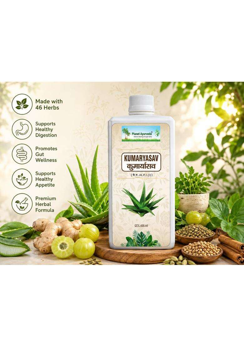Planet Ayurveda Kumaryasav -450 ml | Authentic Traditional Formula | Made with 46 Traditional Herbs - Indya