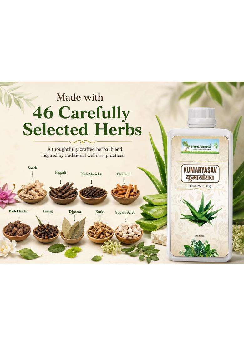 Planet Ayurveda Kumaryasav -450 ml | Authentic Traditional Formula | Made with 46 Traditional Herbs - Indya