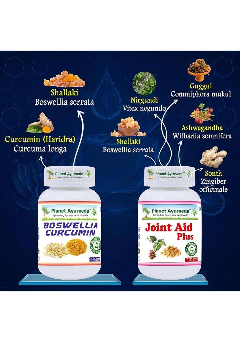 Planet Ayurveda Joint Support Combo 60 Capsules each | Authentic Traditional Formula | Joint Aid Plus & Boswellia Curcumin - Indya