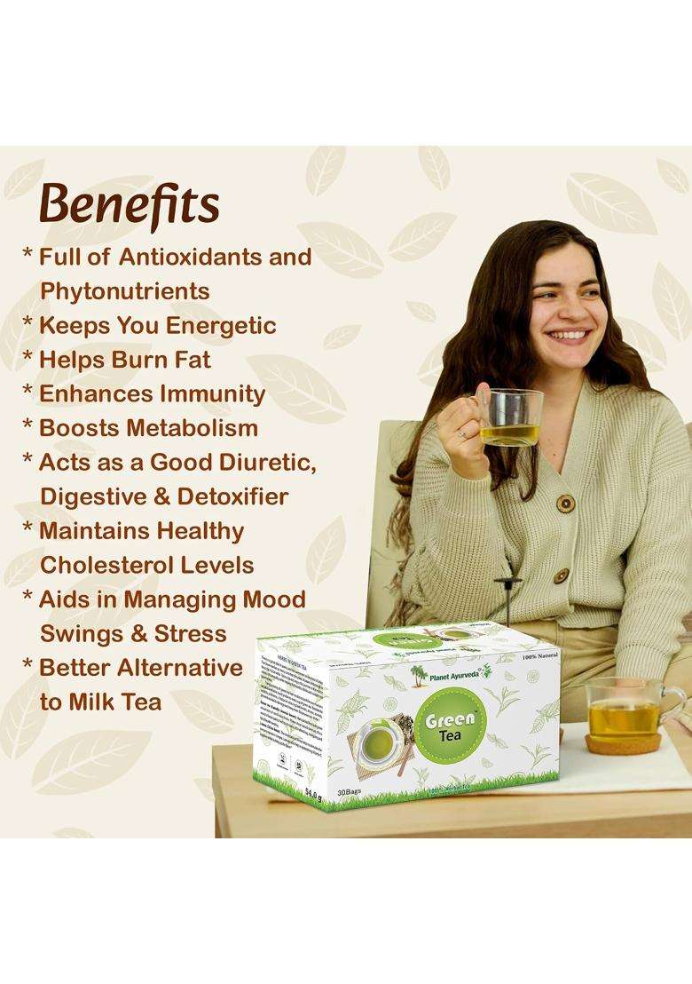 Planet Ayurveda Organic Green Tea for Weight Loss | Authentic Traditional Formula | 30 Teabags - Indya